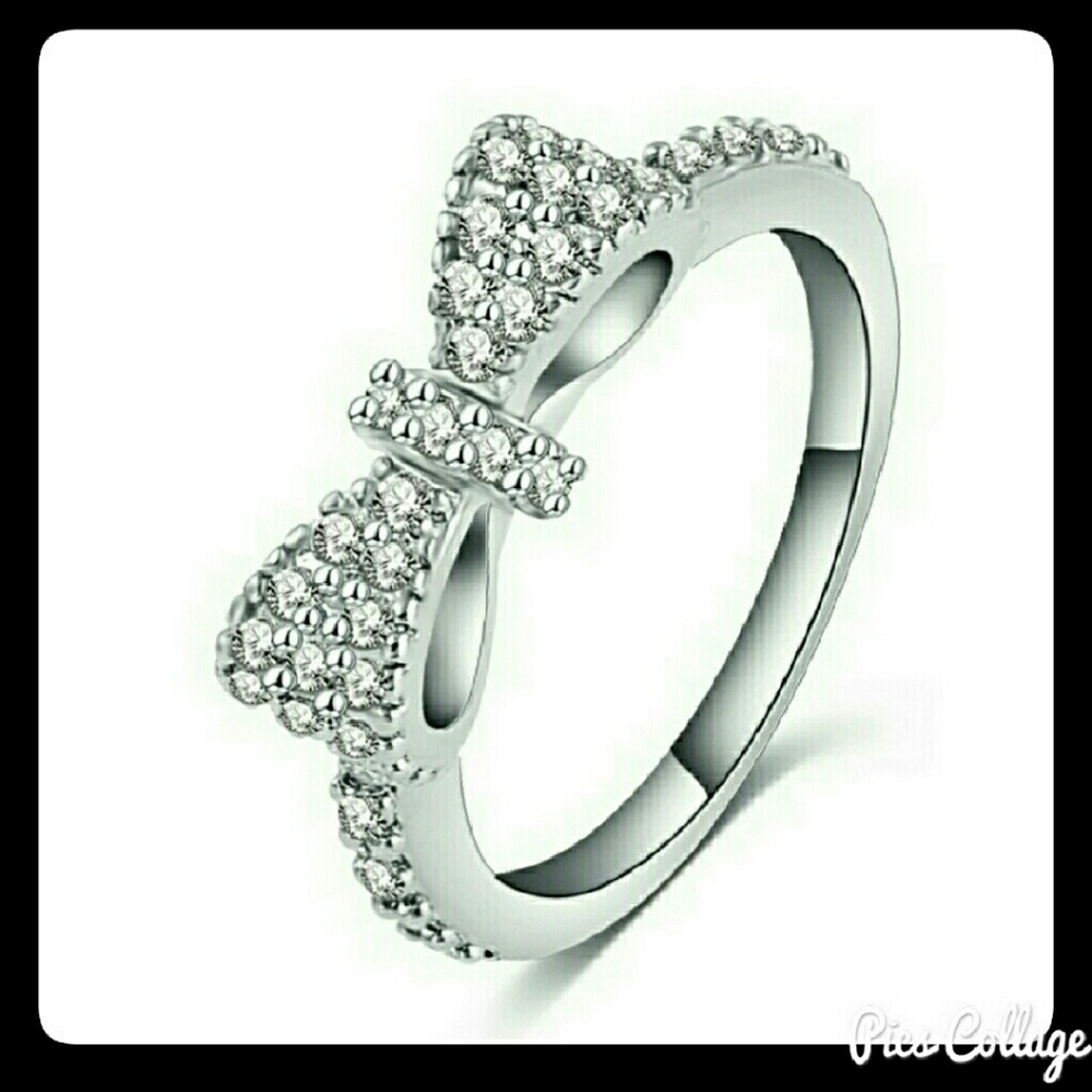 Platinum Plated CZ Bow Ring